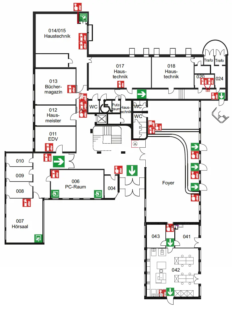Gebäudeplan Erdgeschoss CB1 des Campus Braike
