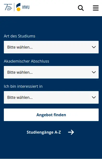 HfWU Studiengangfinder mobile Version