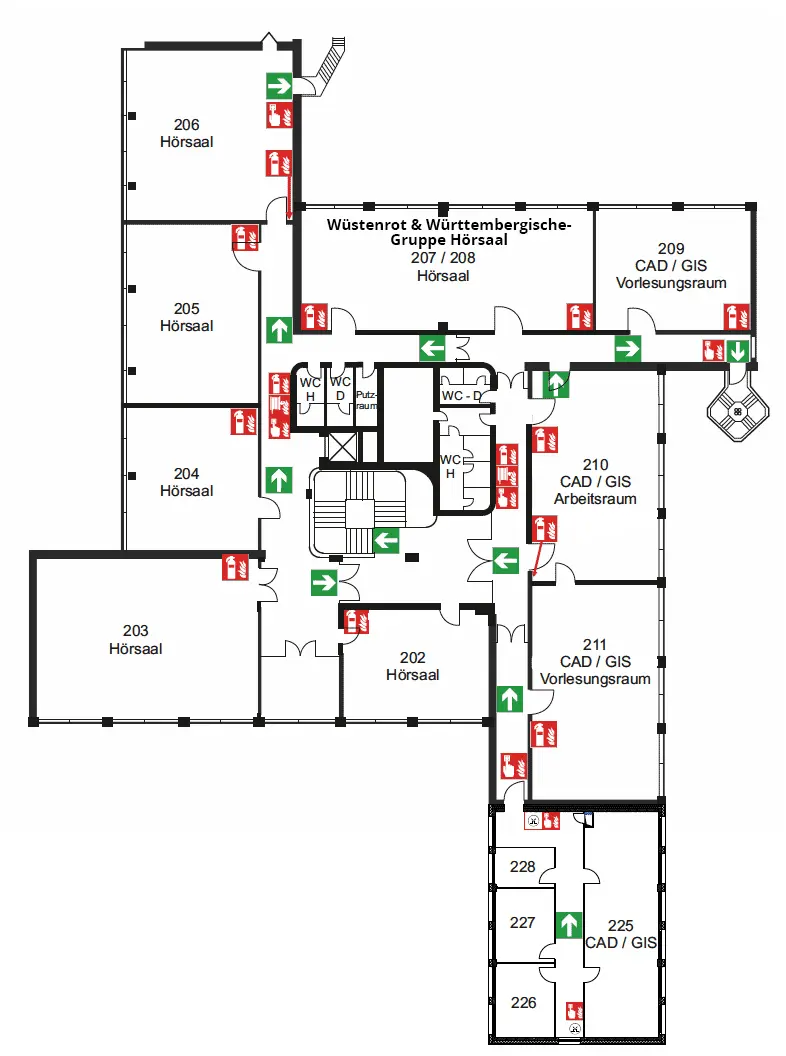 Gebäudeplan zweites Obergeschoss CB1 des Campus Braike