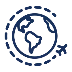 Icon Globus umrundet von Flugzeug