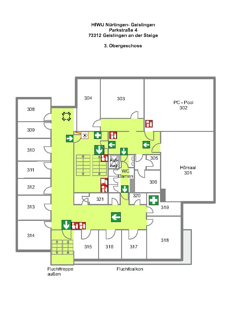Gebäudeplan drittes Obergeschoss Pa4 des Campus Geislingen