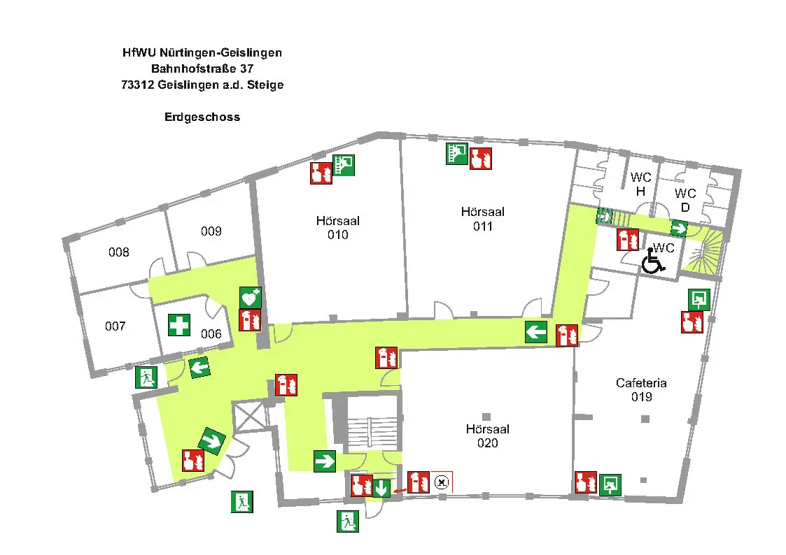 Gebäudeplan Erdgeschoss Ba37 des Campus Geislingen 