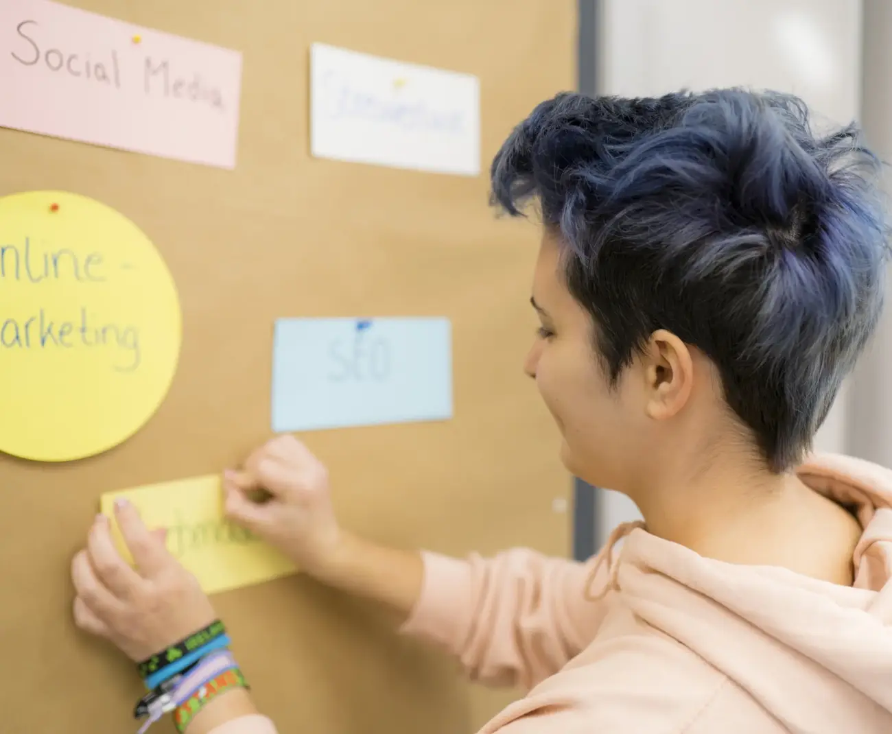 Studierende fügt Begriff zu Marketing-Mindmap hinzu.