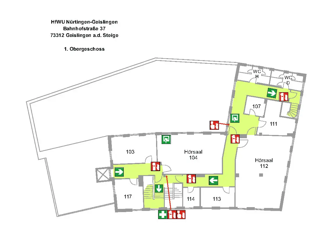 Gebäudeplan erstes Obergeschoss Ba37 des Campus Geislingen 