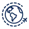 Globus-Icon umrundet von Flugzeug