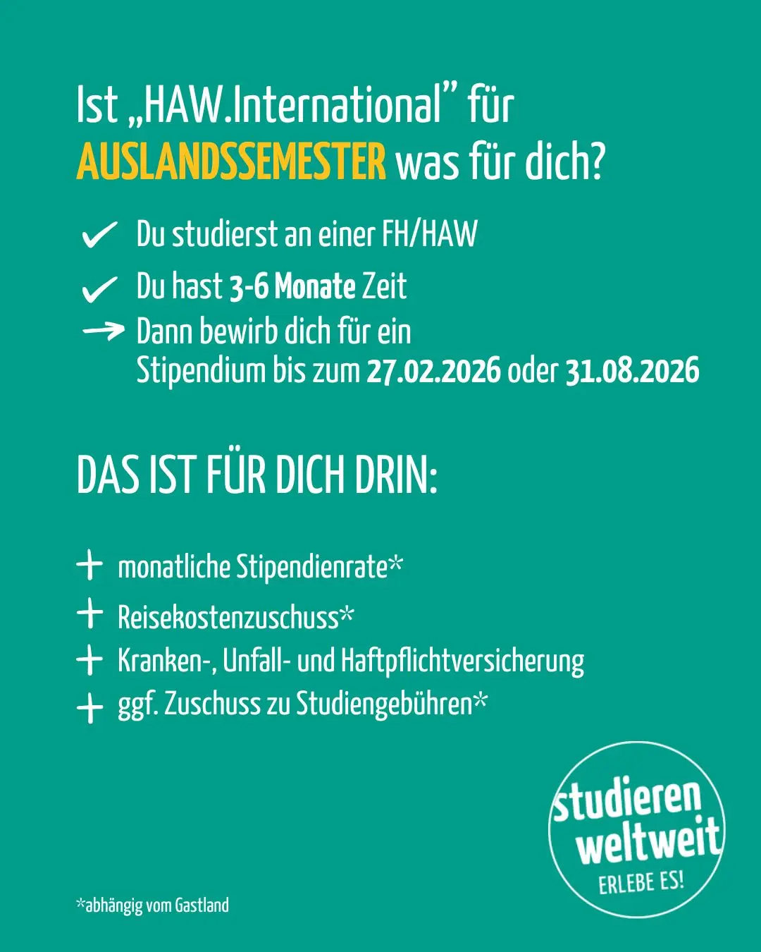 Infokachel HAW.International Auslandsstudium