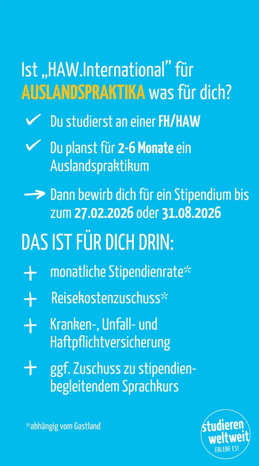 Infokachel für Auslandspraktika