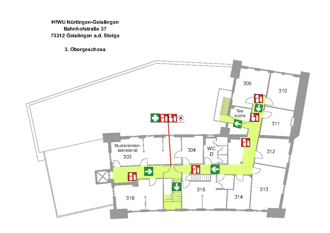 Gebäudeplan drittes Obergeschoss Ba37 des Campus Geislingen 