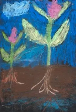 gemalte Blumen mit Wurzeln