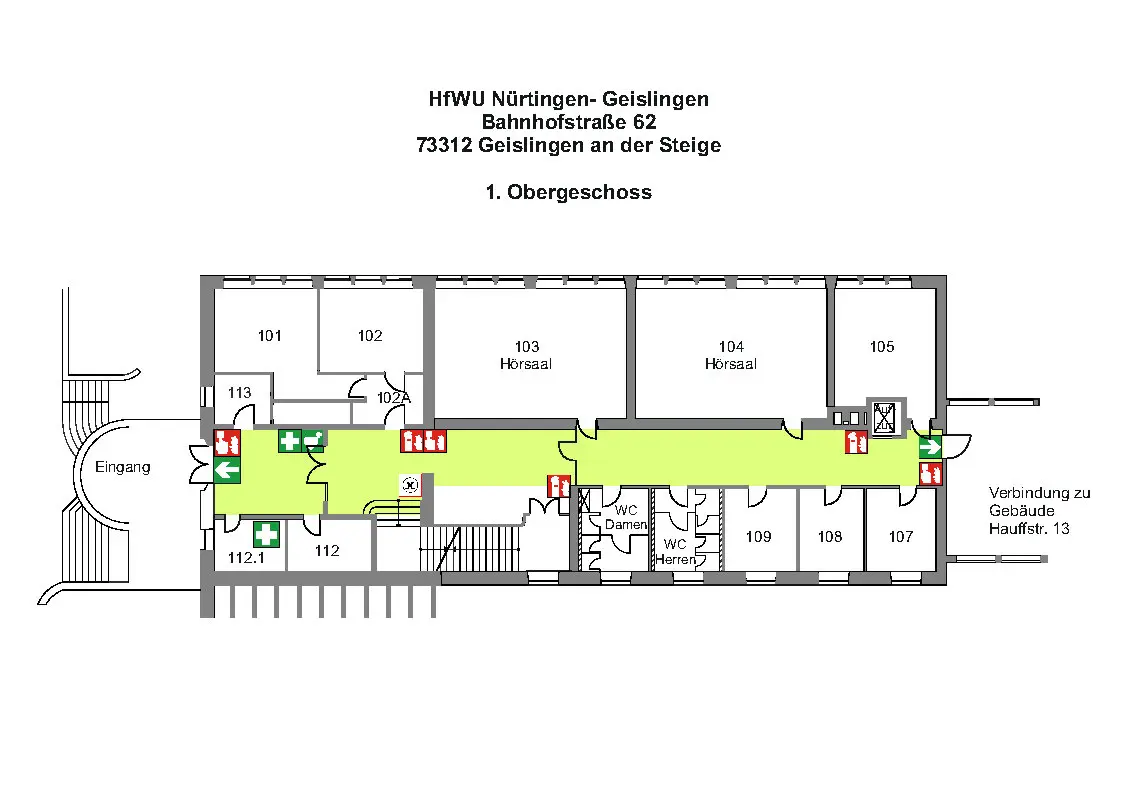 Gebäudeplan Erdgeschoss Ba62 des Campus Geislingen 