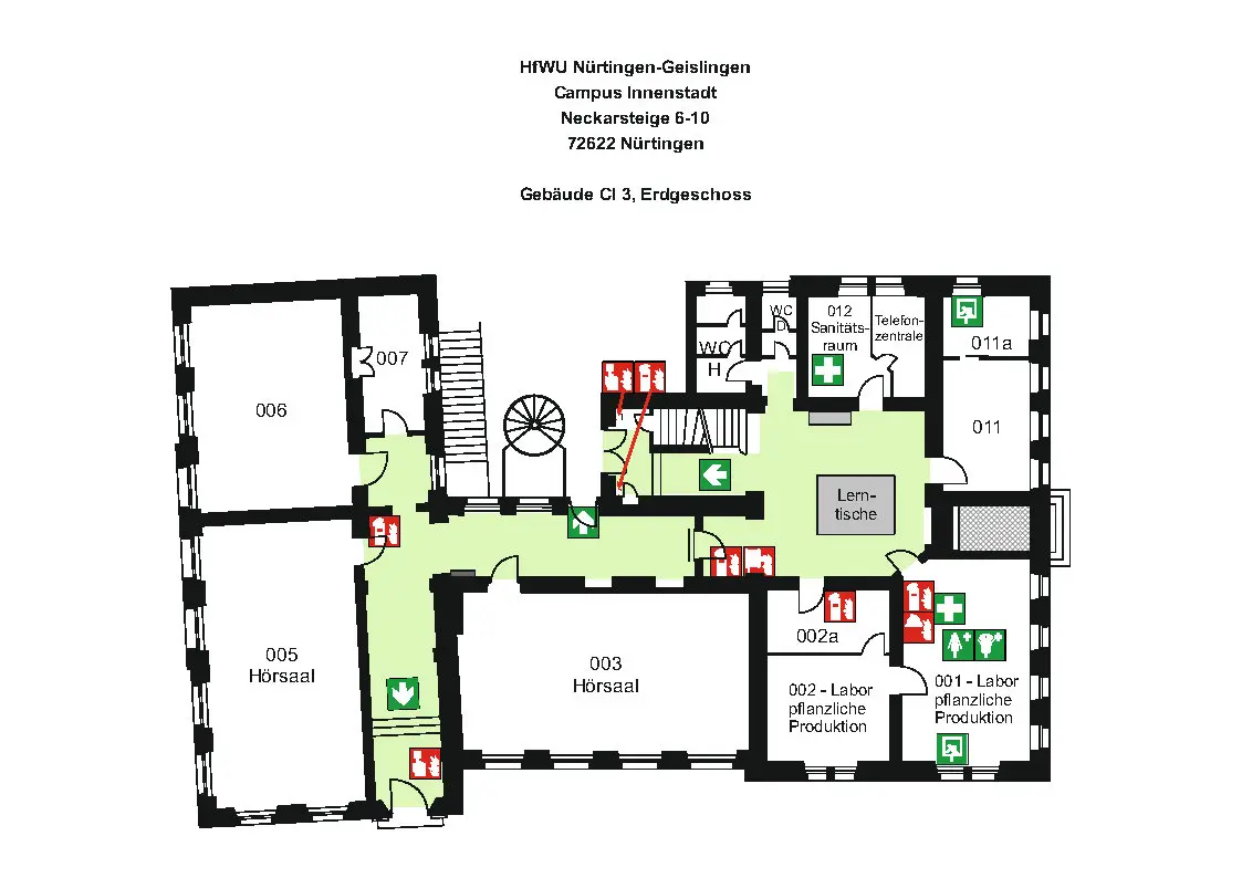 Gebäudeplan Erdgeschoss CI3 des Campus Innenstadt
