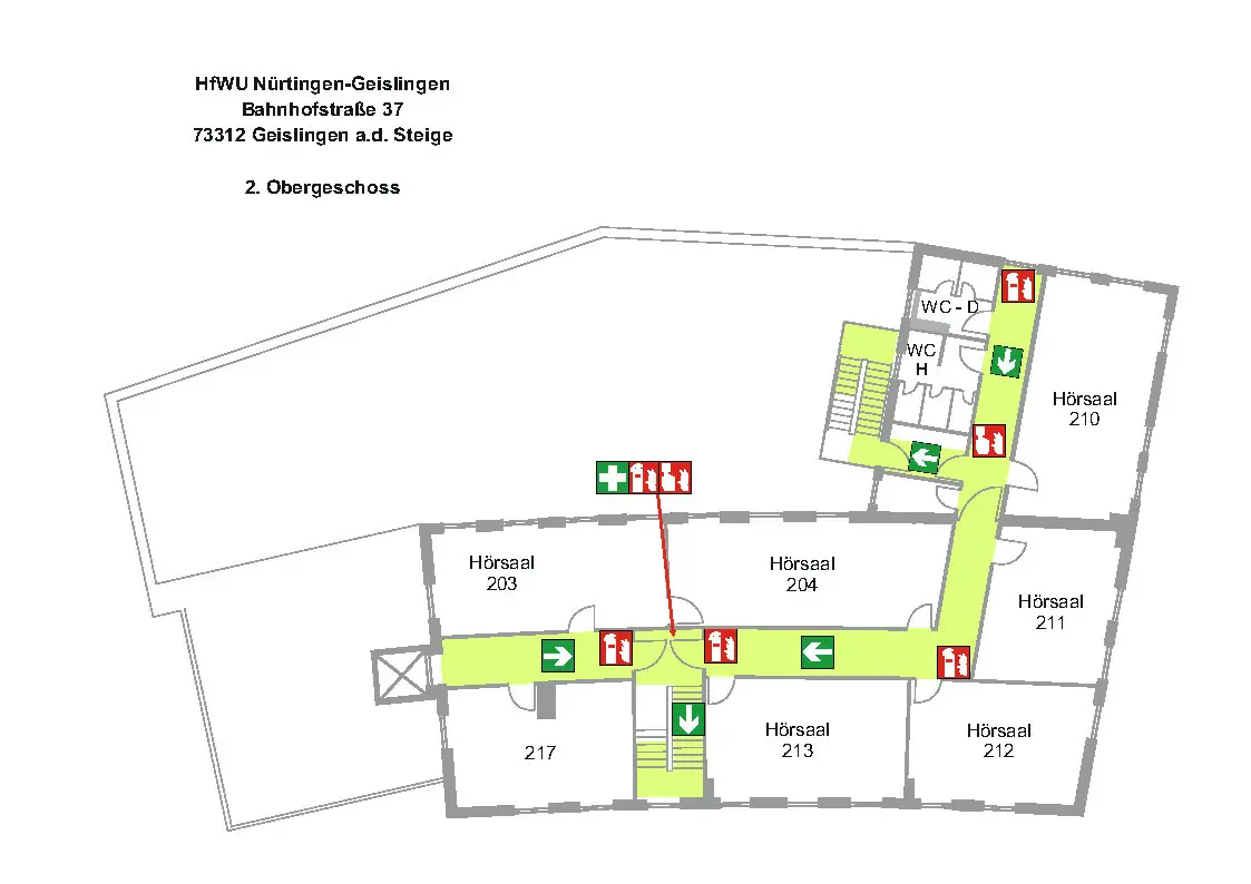 Gebäudeplan zweites Obergeschoss Ba37 des Campus Geislingen 
