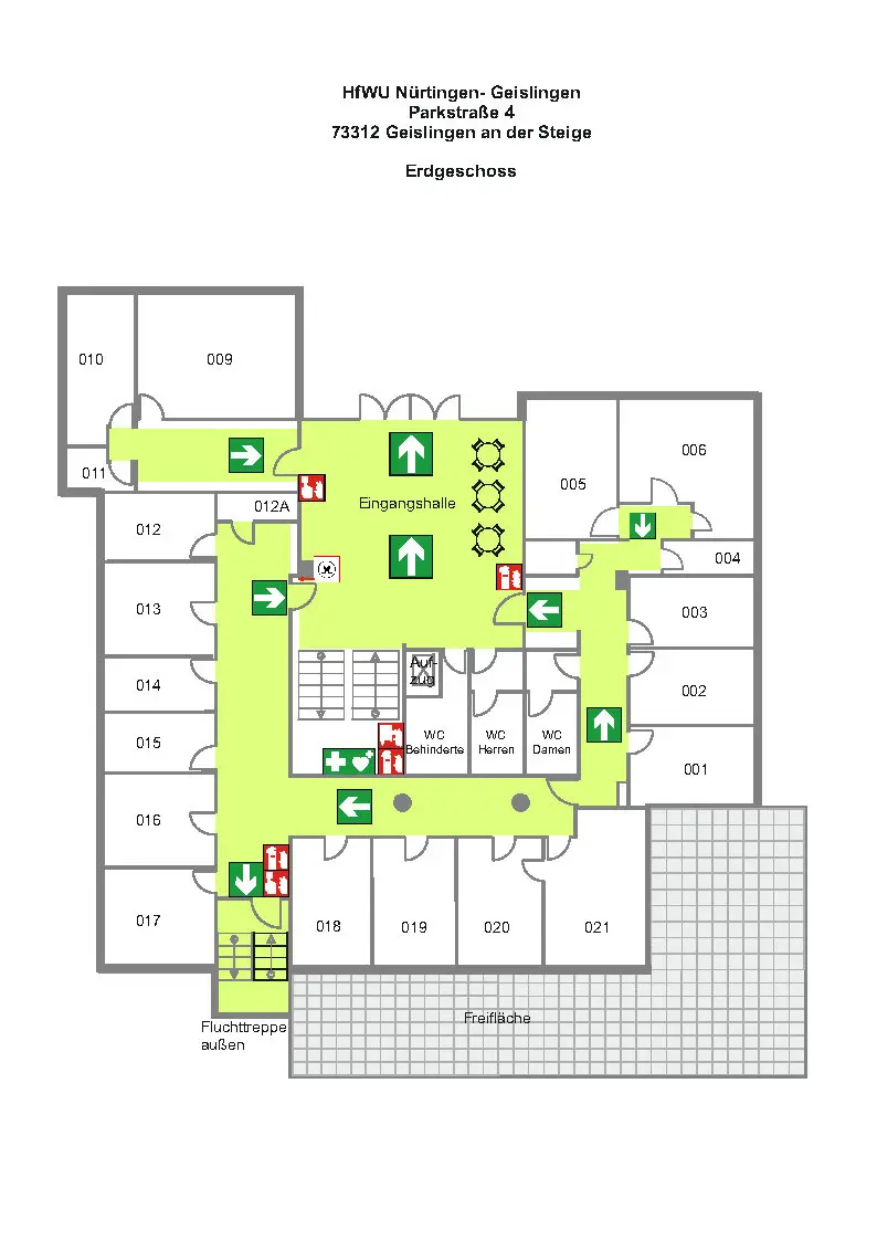 Gebäudeplan Erdgeschoss Pa4 des Campus Geislingen