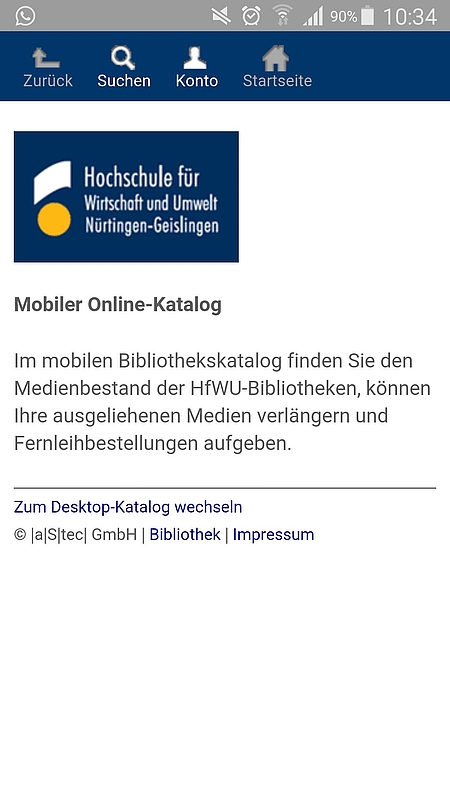Screenshot des mobilen Bibliothekskataloges
