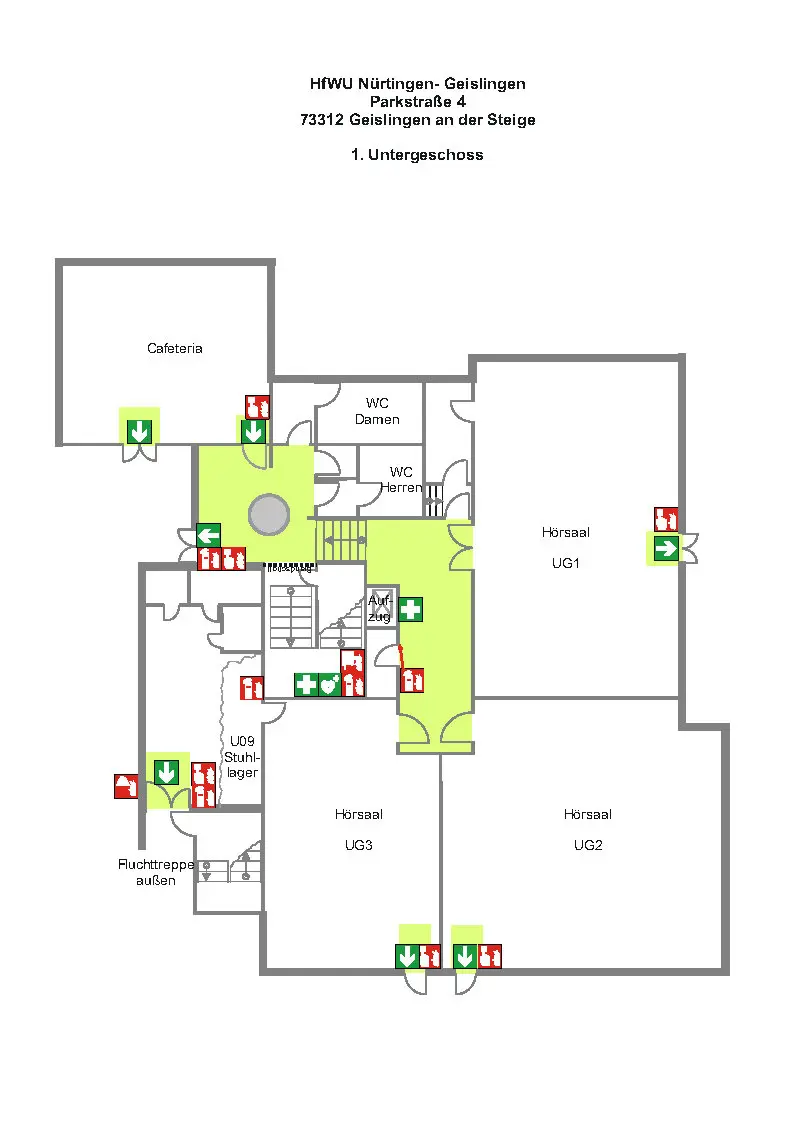 Gebäudeplan Untergeschoss Pa4 des Campus Geislingen