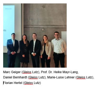 Gruppenfoto von links nach rechts Marc Geiger (Gleiss Lutz), Prof. Dr. Heike Mayr-Lang, Daniel Bernhardt (Gleiss Lutz), Marie-Luise Lehner (Gleiss Lutz), Florian Hertel (Gleiss Lutz)