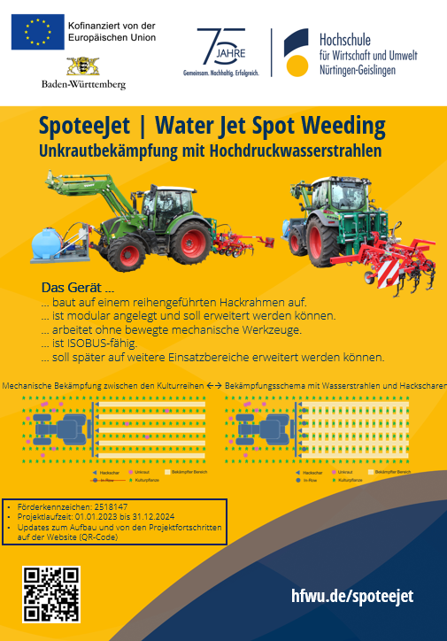 Ansicht des Traktors mit Wassertank vorne und Hacke hinten von der Seite und von hinten