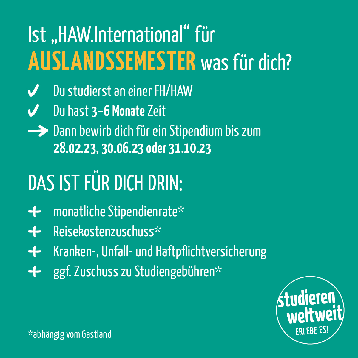 Infokachel HAW.International Auslandsstudium