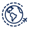 Globus-Icon umrundet von Flugzeug