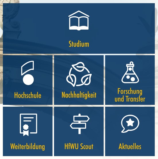 HfWU Kacheln der Homepage