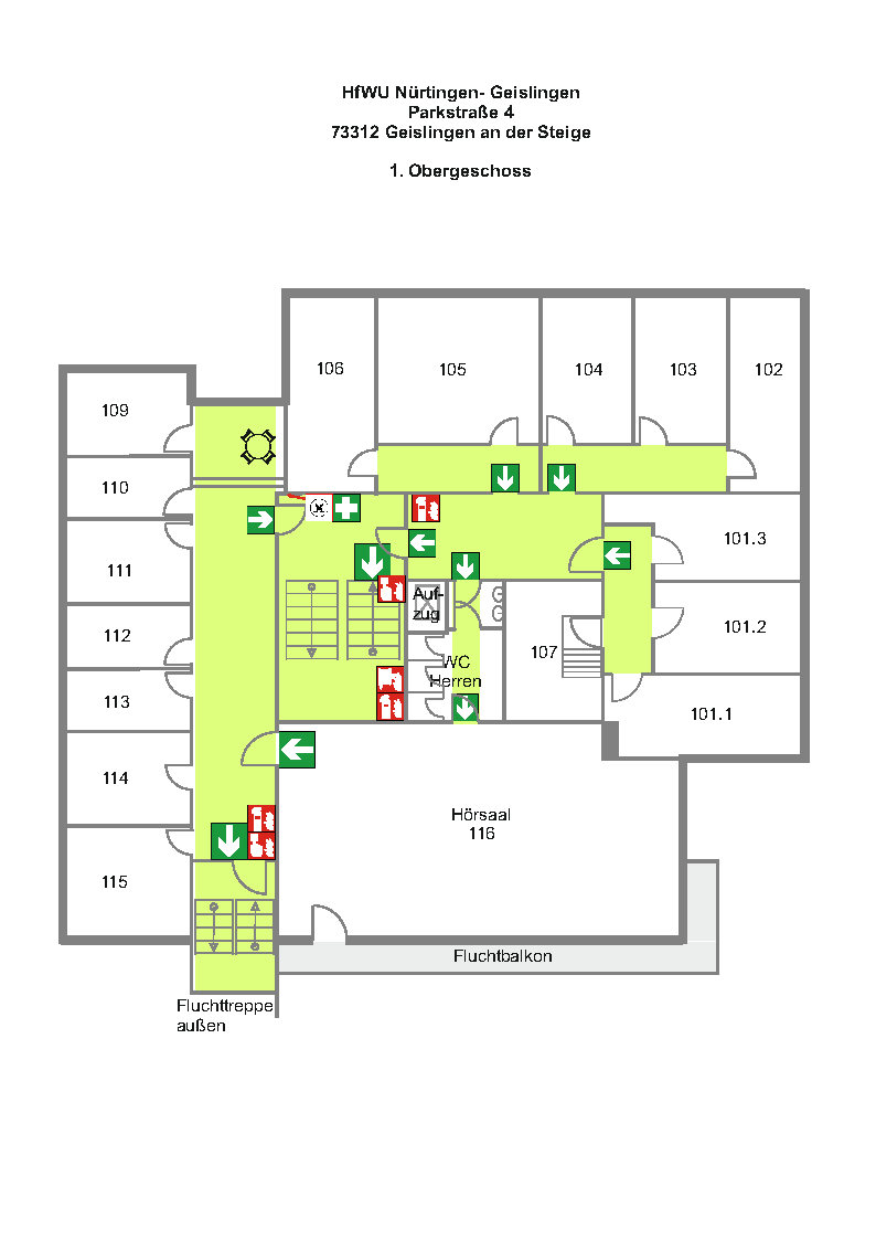 Gebäudeplan erstes Obergeschoss Pa4 des Campus Geislingen